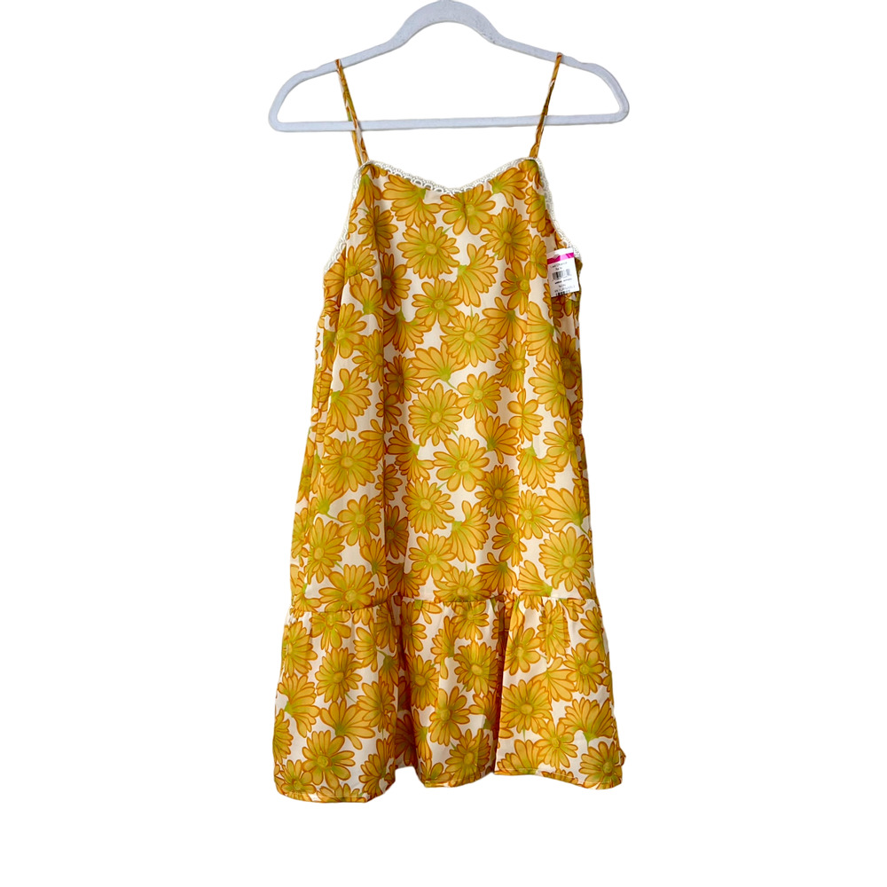 19 Cooper Yellow Floral Ruffle Hem Mini Cami Dress NWT Size Small